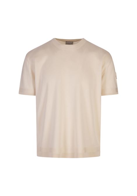 T-Shirt Beige In Seta e Cotone Con Patch Logo MONCLER | 091-9C00011 M6329034